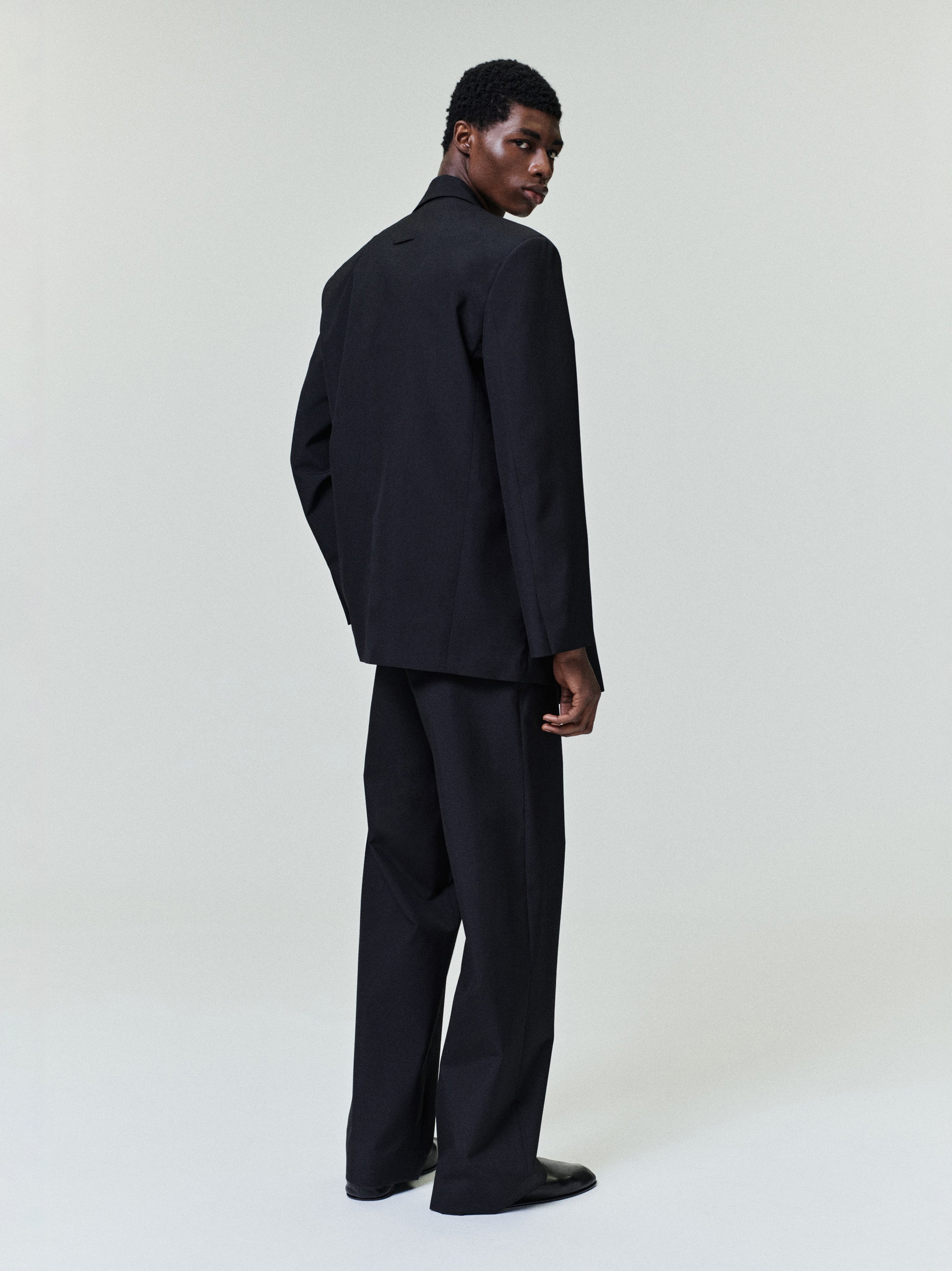 Double-Breasted Wool Poplin Shawl Collar Jacket