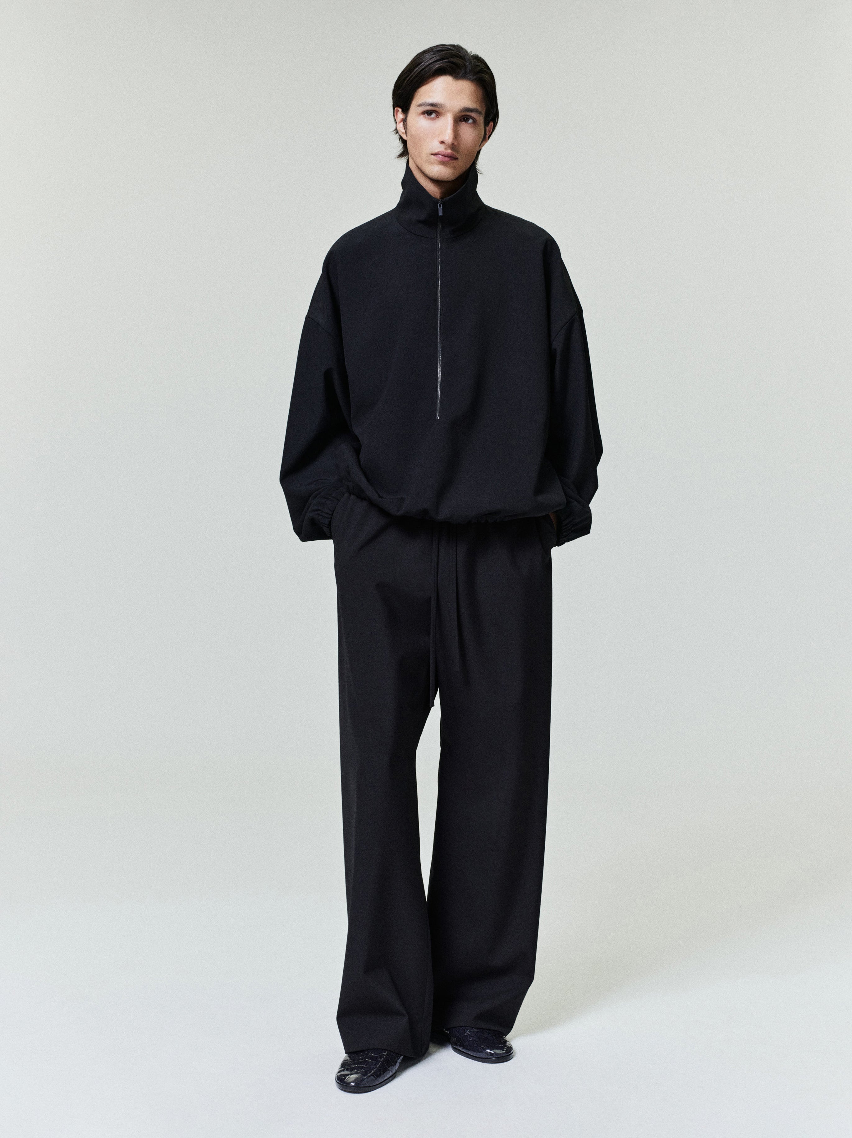 Wool Ripstop Wide Leg Drawstring Pants
