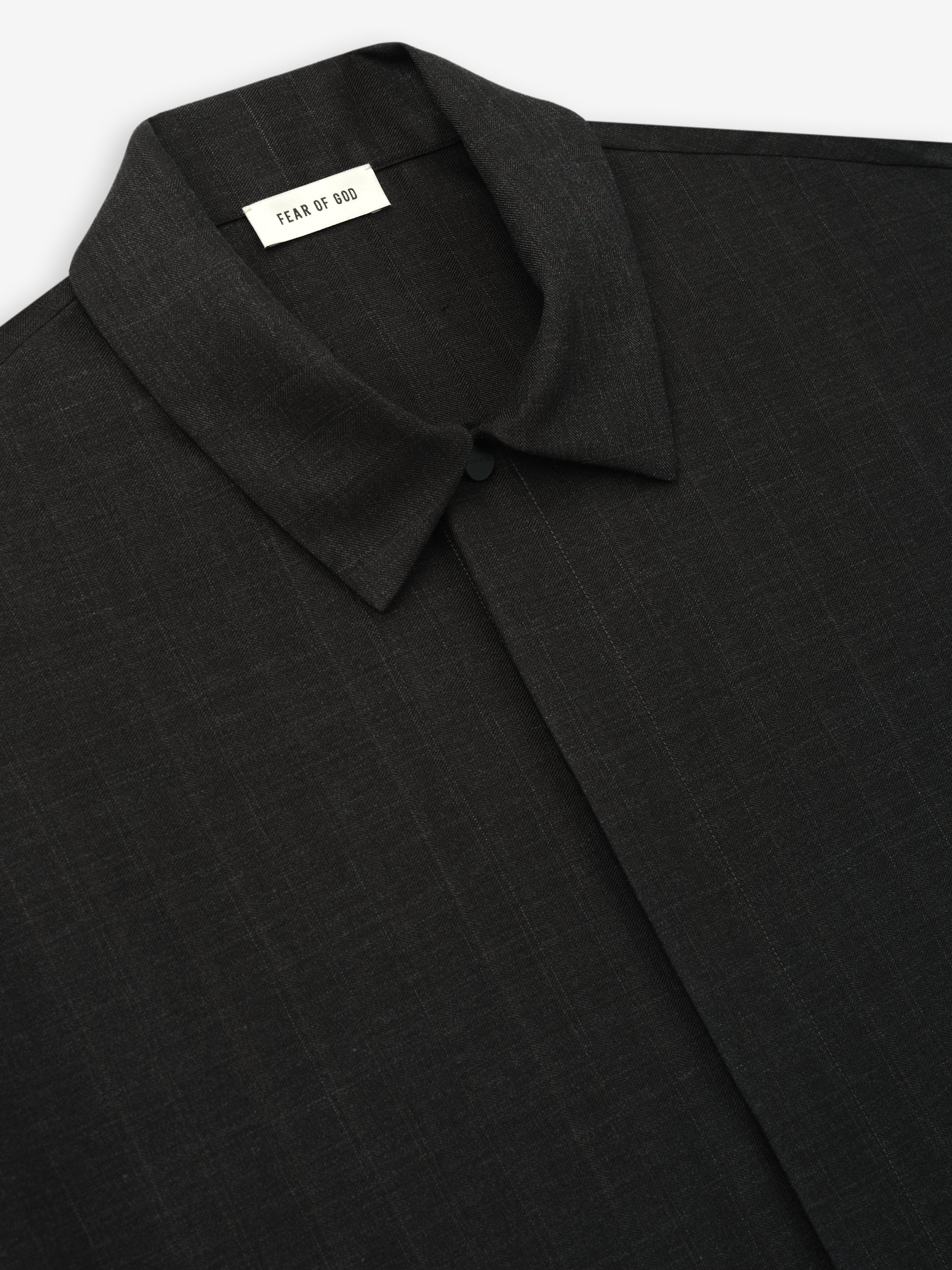 Grey Striped Wool Elastic Cuff Shirt