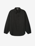 Black Striped Wool Elastic Cuff Shirt