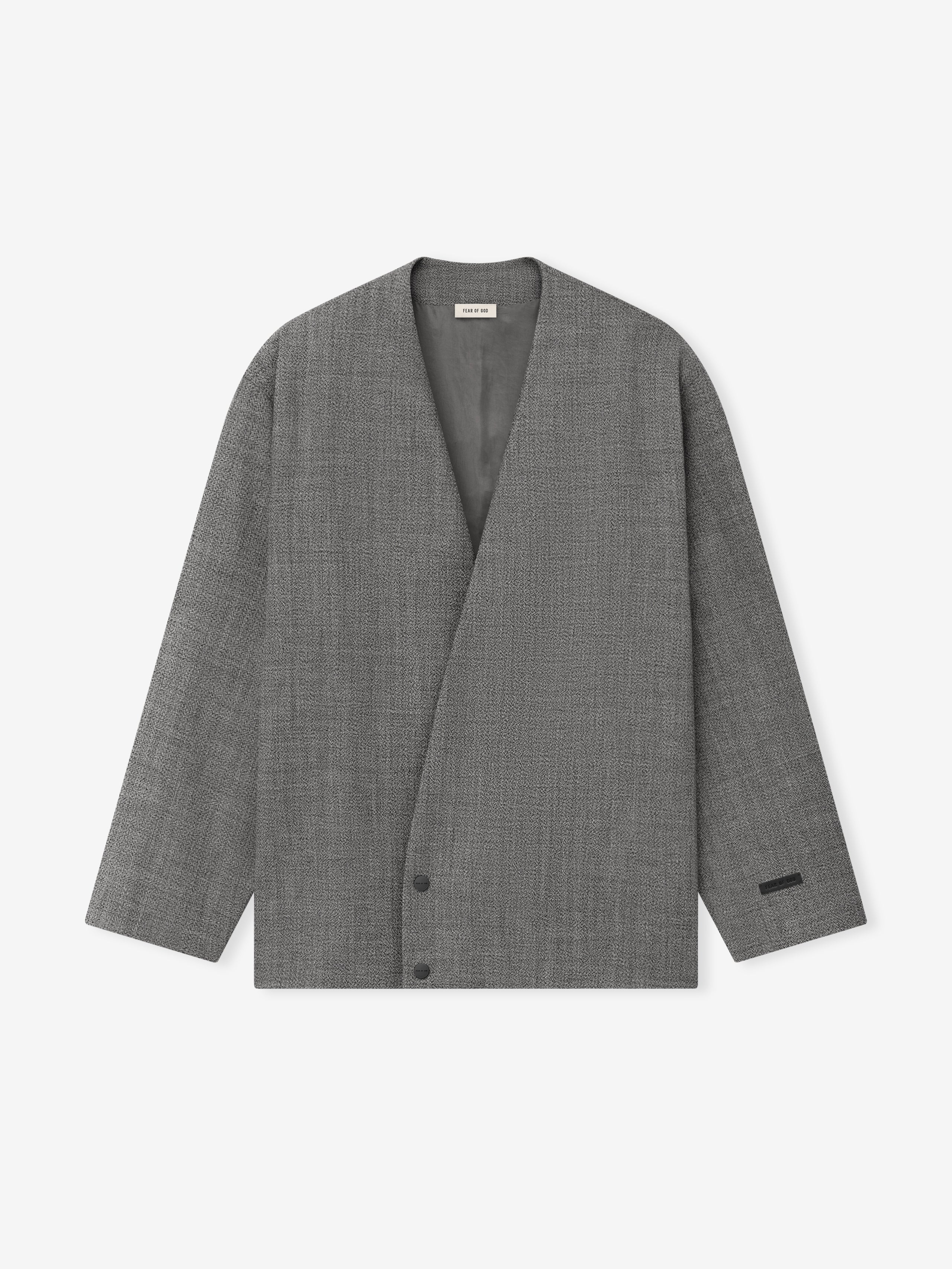 Mouline Wool Relaxed Lapelless Jacket