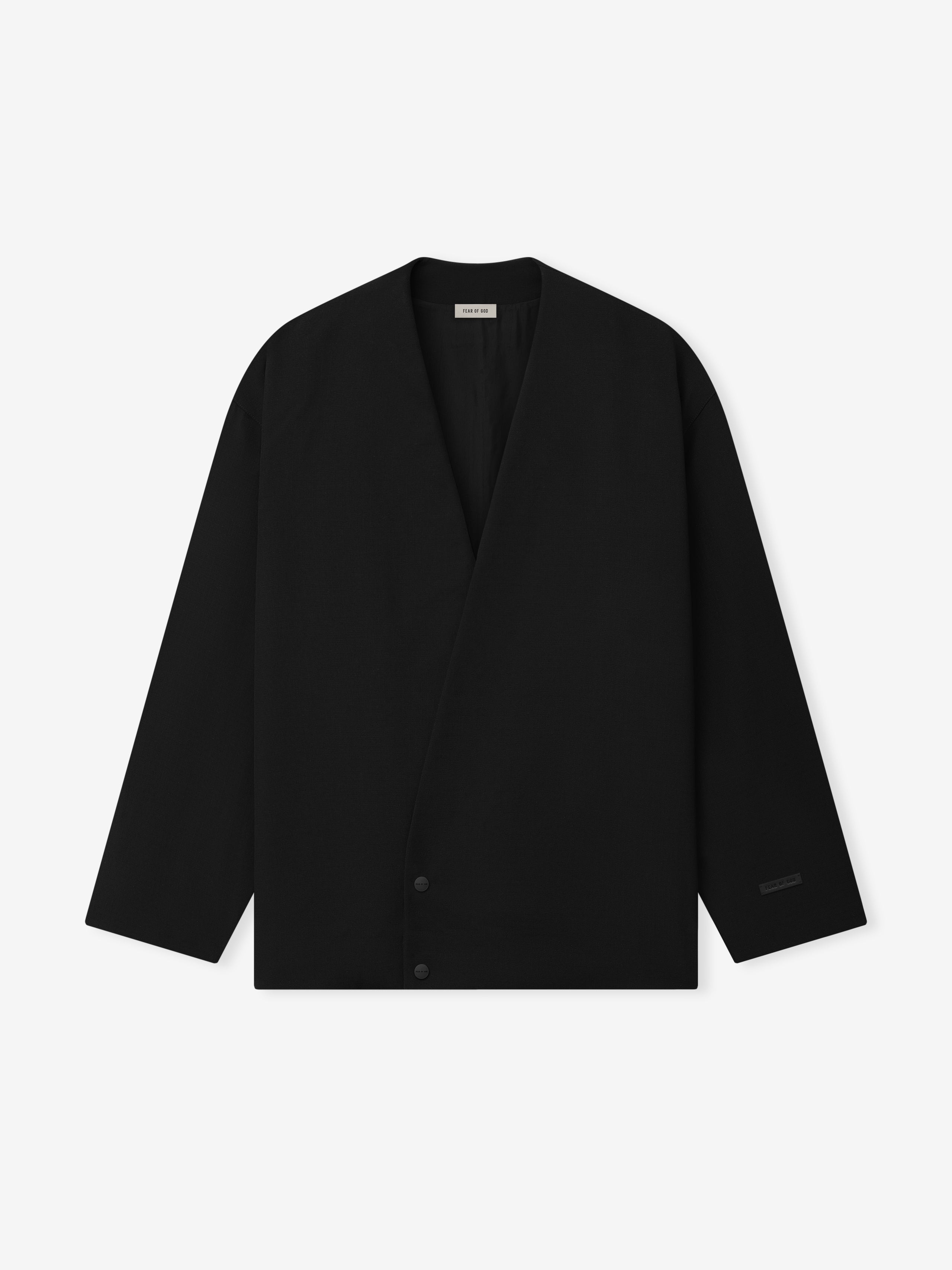 Wool Ripstop Relaxed Cropped Lapelless Jacket