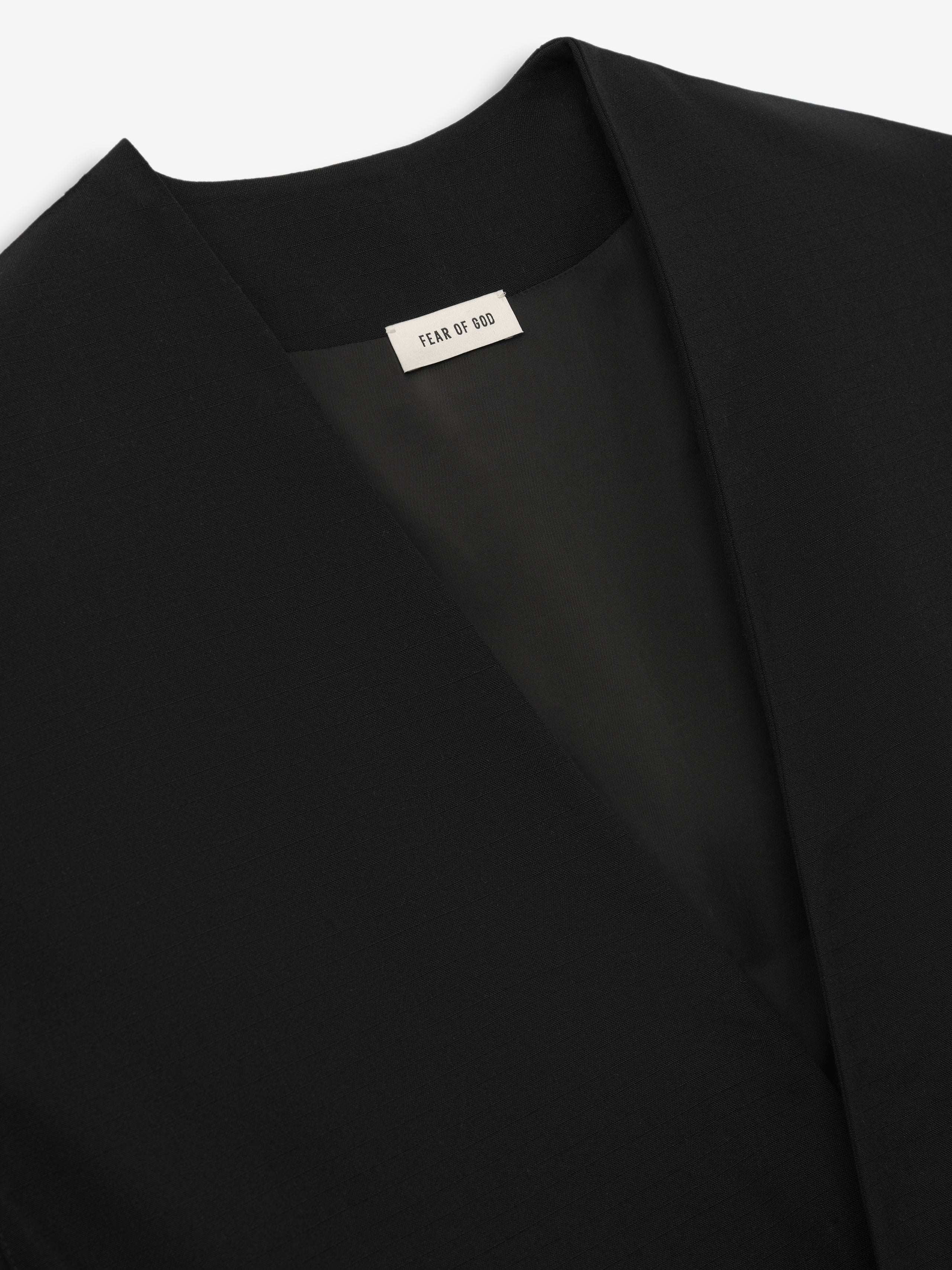 Wool Ripstop Relaxed Cropped Lapelless Jacket