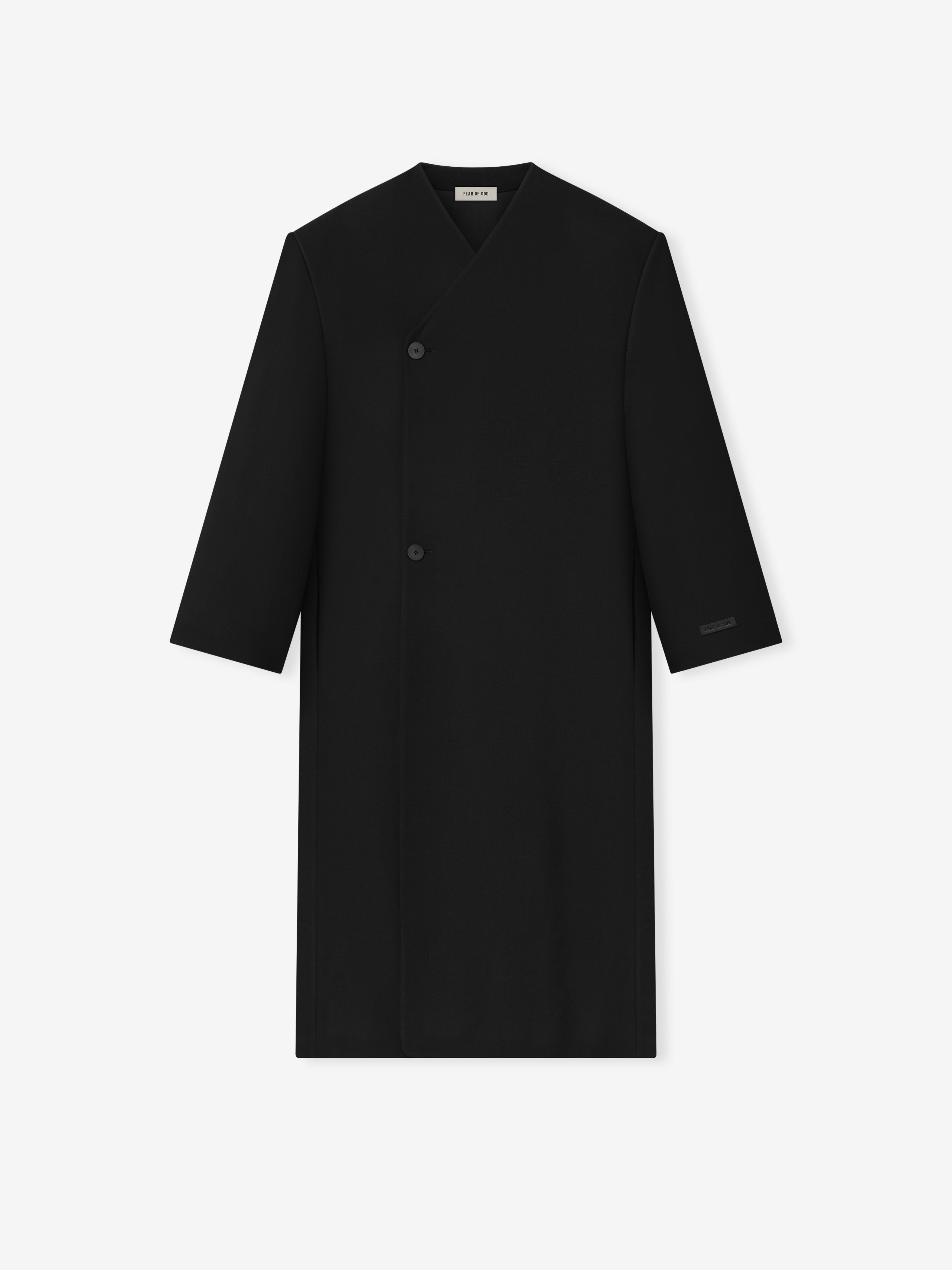 Double Weave Wool Double Breasted Lapelless Coat