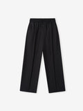 Black Striped Wool Wide Leg Drawstring Pants