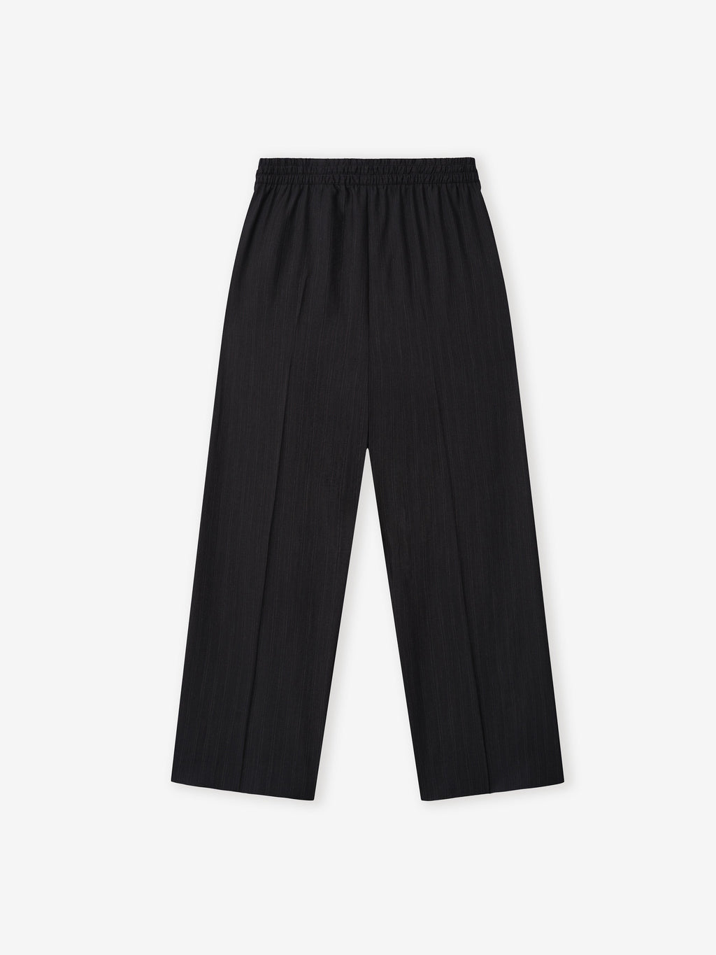 Black Striped Wool Wide Leg Drawstring Pants