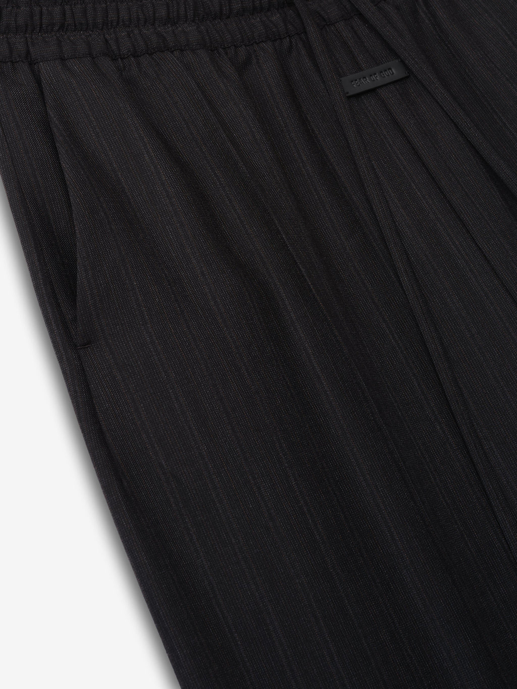 Black Striped Wool Wide Leg Drawstring Pants