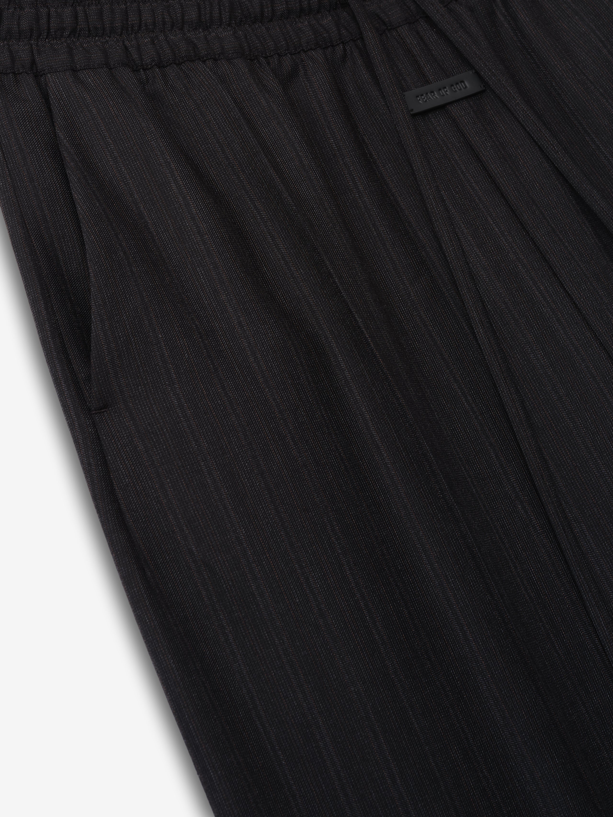 Black Striped Wool Wide Leg Drawstring Pants