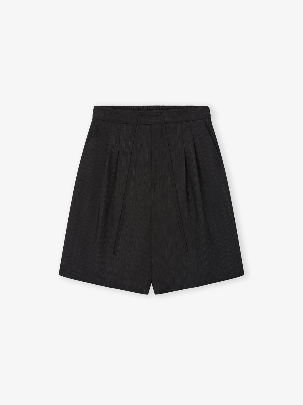 Black Striped Wool Baggy Shorts