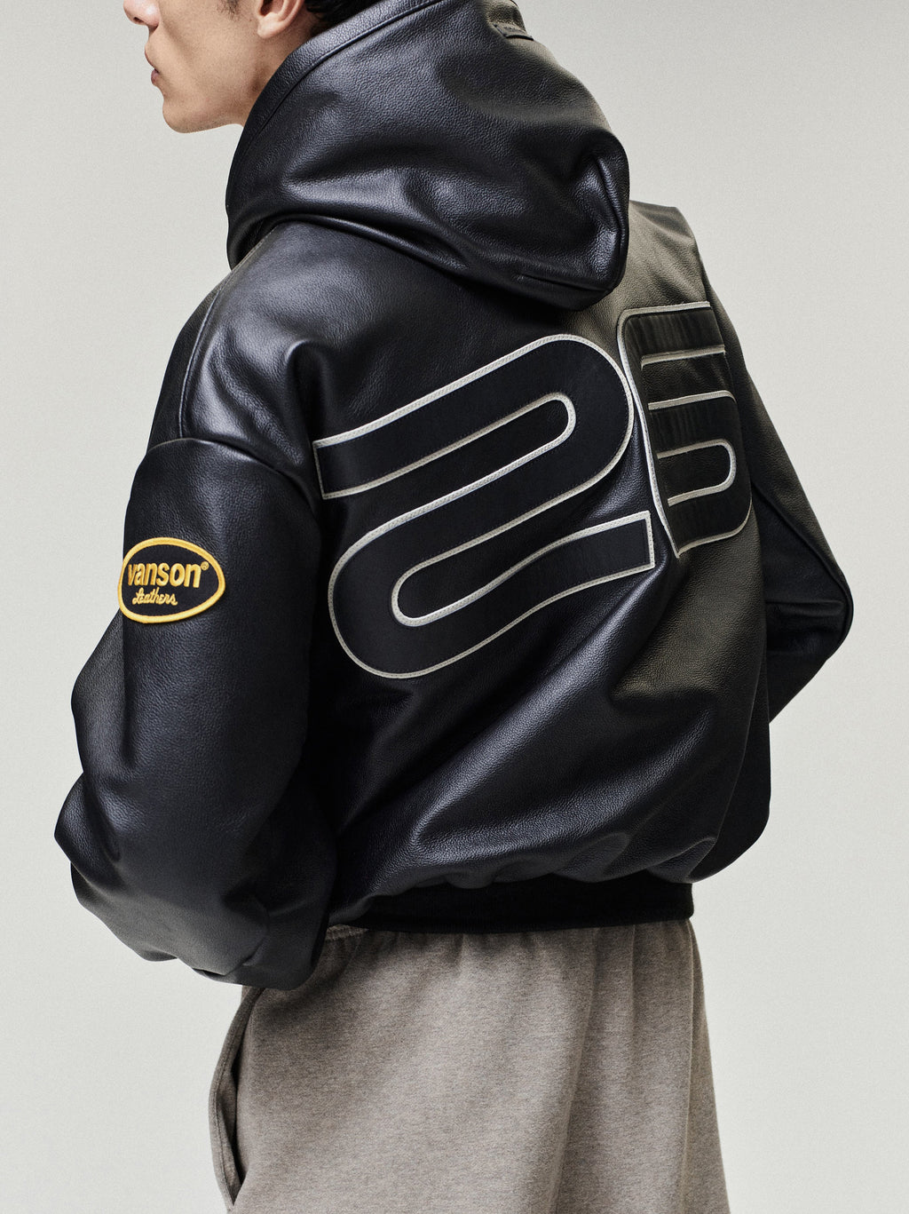 Vanson Essentials Leather Hooded Bomber