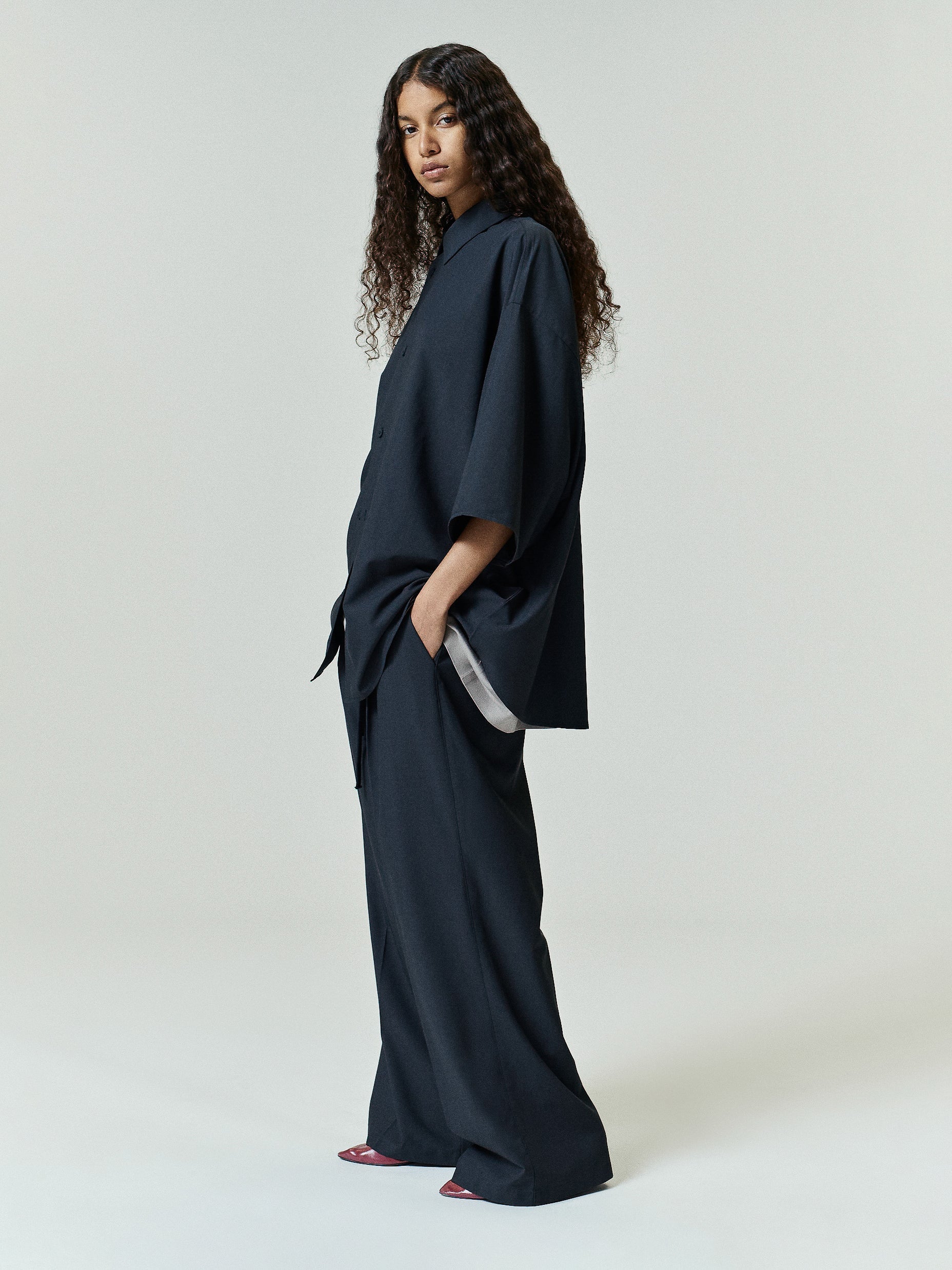 Silk Blend Pleat Front Drawstring Pant